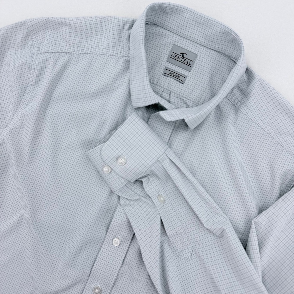 GenTeal Performance Button Down Mens Medium Blue Grid Stretch Excellent
